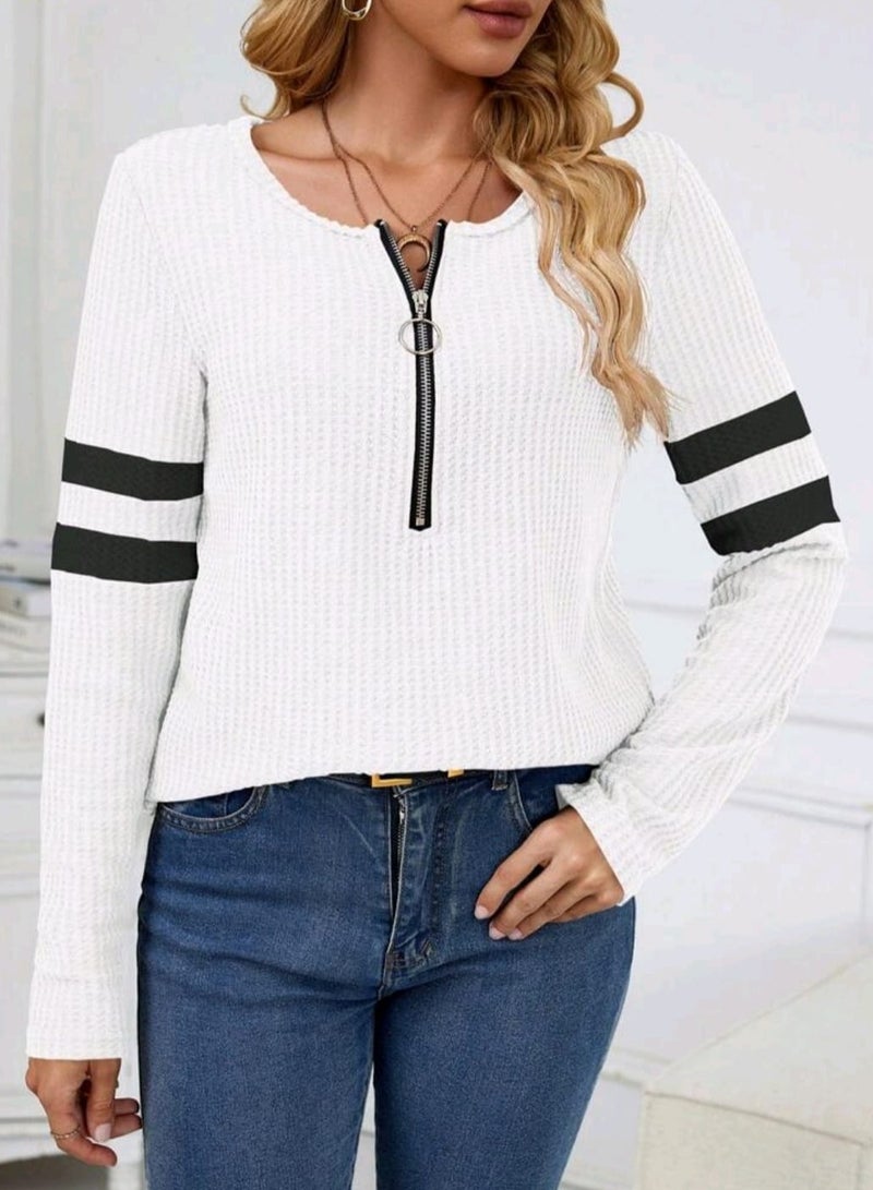 Shein SHEIN EZwear Striped Zipper Front Tee  - Image 1