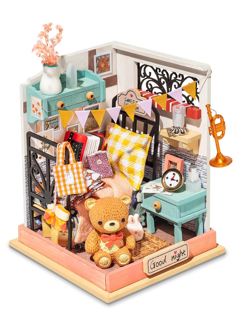 Robotime Rolife Sweet Dream Bedroom Miniature Dollhouse Kit DS016, DIY 3D Puzzles for Adults/Teens, Unique Gift for Craft Hobby and Creative Home Decor  - Image 1