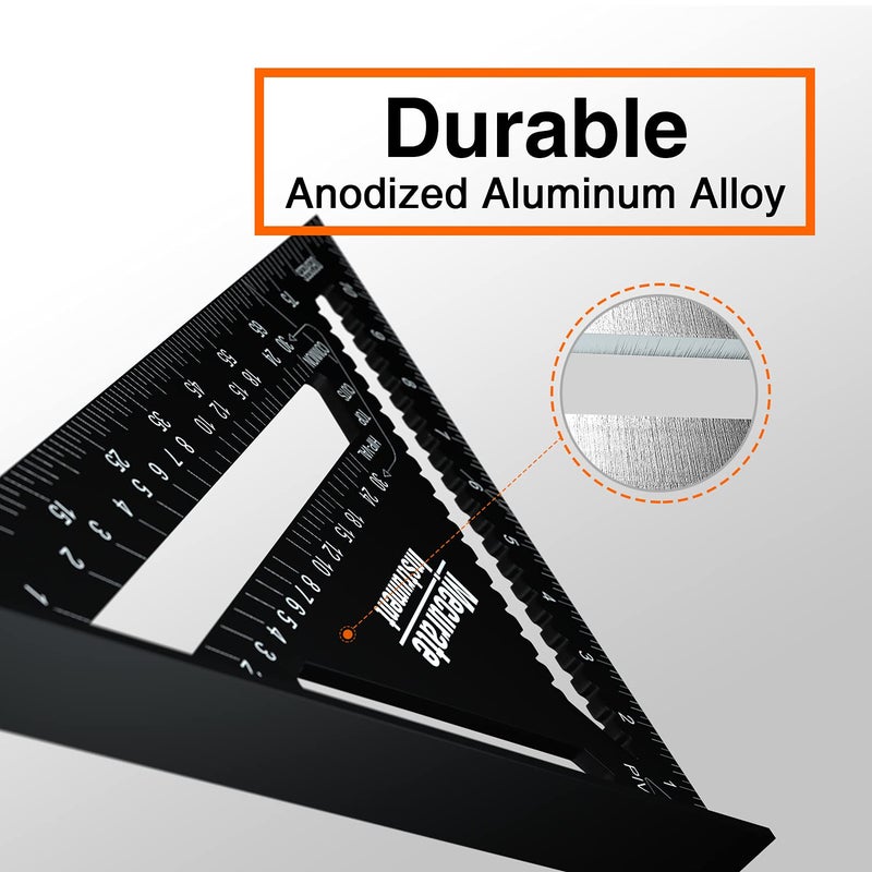 Mecurate 12 Inch Heavy-Duty Aluminum Alloy Triangle Rafter Square, Durable Carpenter's Layout Tool with Easy-to-Read Scales for Angle Measurement, Marking & Cutting Guide - Image 2