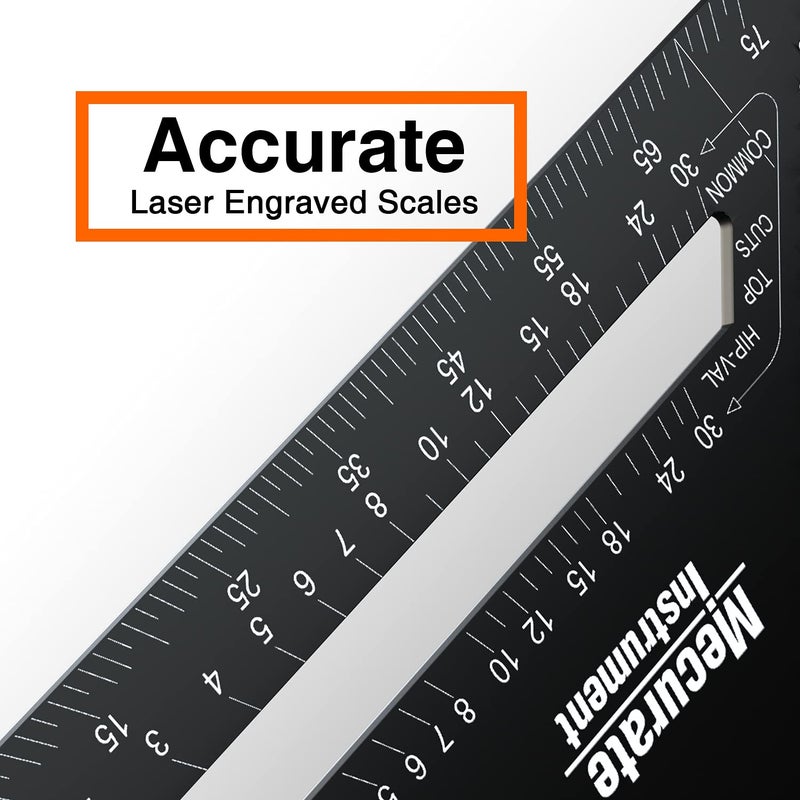 Mecurate 12 Inch Heavy-Duty Aluminum Alloy Triangle Rafter Square, Durable Carpenter's Layout Tool with Easy-to-Read Scales for Angle Measurement, Marking & Cutting Guide - Image 3