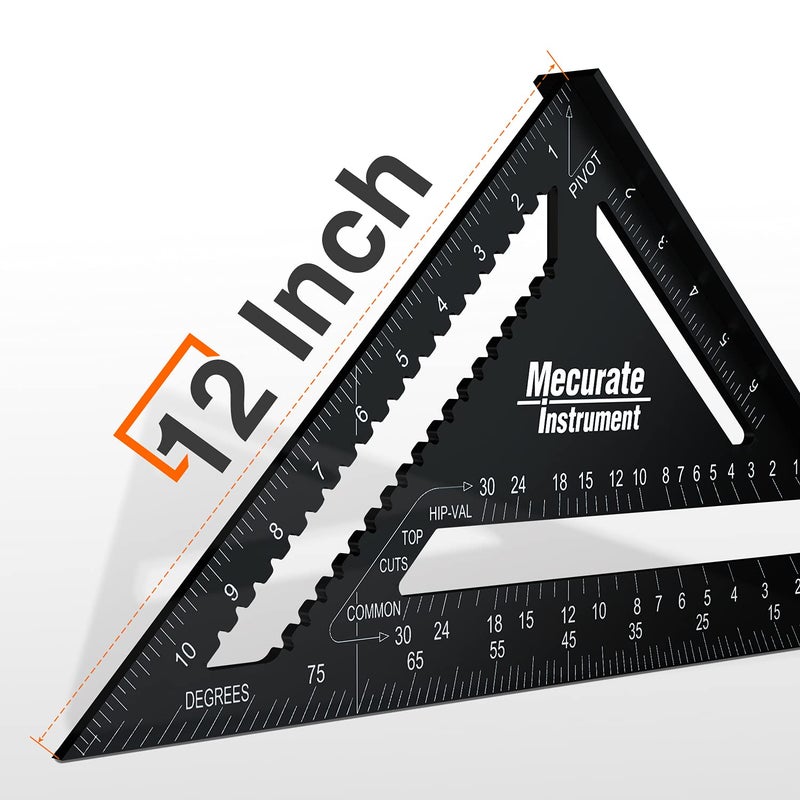 Mecurate 12 Inch Heavy-Duty Aluminum Alloy Triangle Rafter Square, Durable Carpenter's Layout Tool with Easy-to-Read Scales for Angle Measurement, Marking & Cutting Guide - Image 5