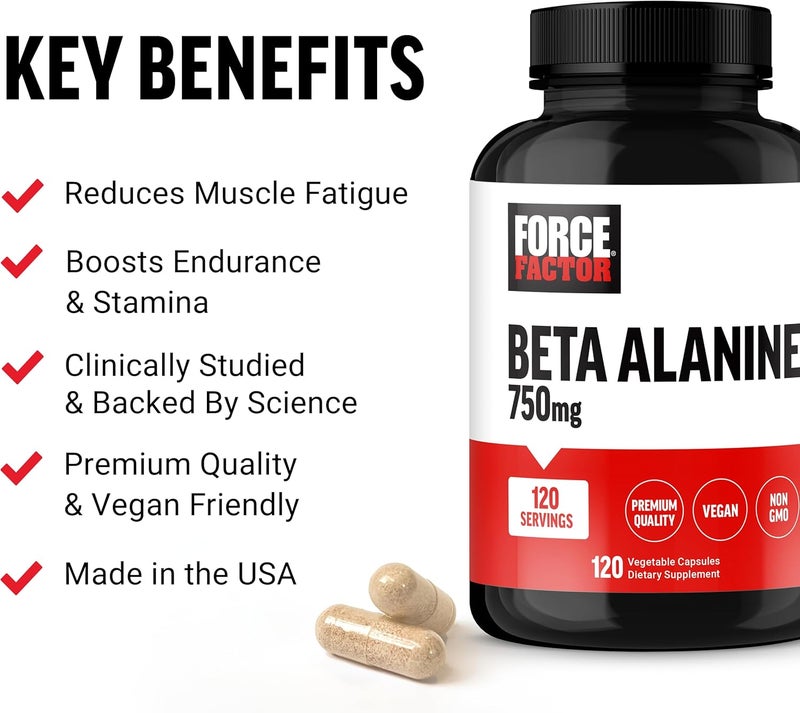 FORCE FACTOR Beta Alanine Capsules BetaAlanine Endurance Supplement to Boost Performance  Reduce Fatigue Clinical Dose Premium Quality Vegan NonGMO 120 Capsules - Image 2