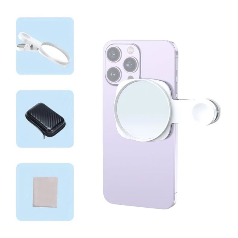 Selfie Mirror: White Round Compact Mirror With Integrated Phone Clip, Multi-layer Coated, Clear Distortion-free View - Portable With Storage Box Vlog Mirror for Smartphone Selfie, Vlogging Enthusiasts - Image 1