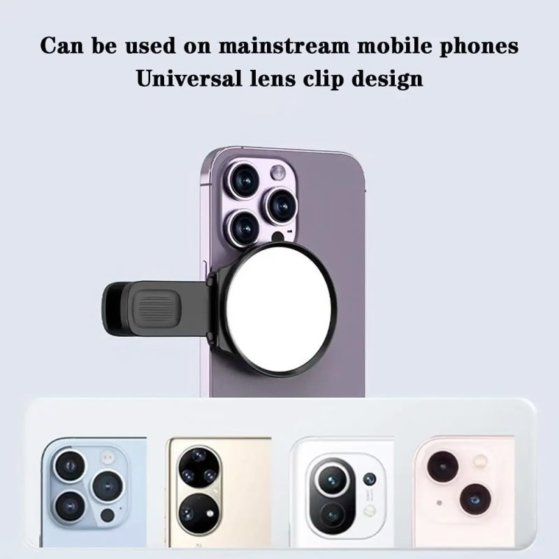 Selfie Mirror: White Round Compact Mirror With Integrated Phone Clip, Multi-layer Coated, Clear Distortion-free View - Portable With Storage Box Vlog Mirror for Smartphone Selfie, Vlogging Enthusiasts - Image 4