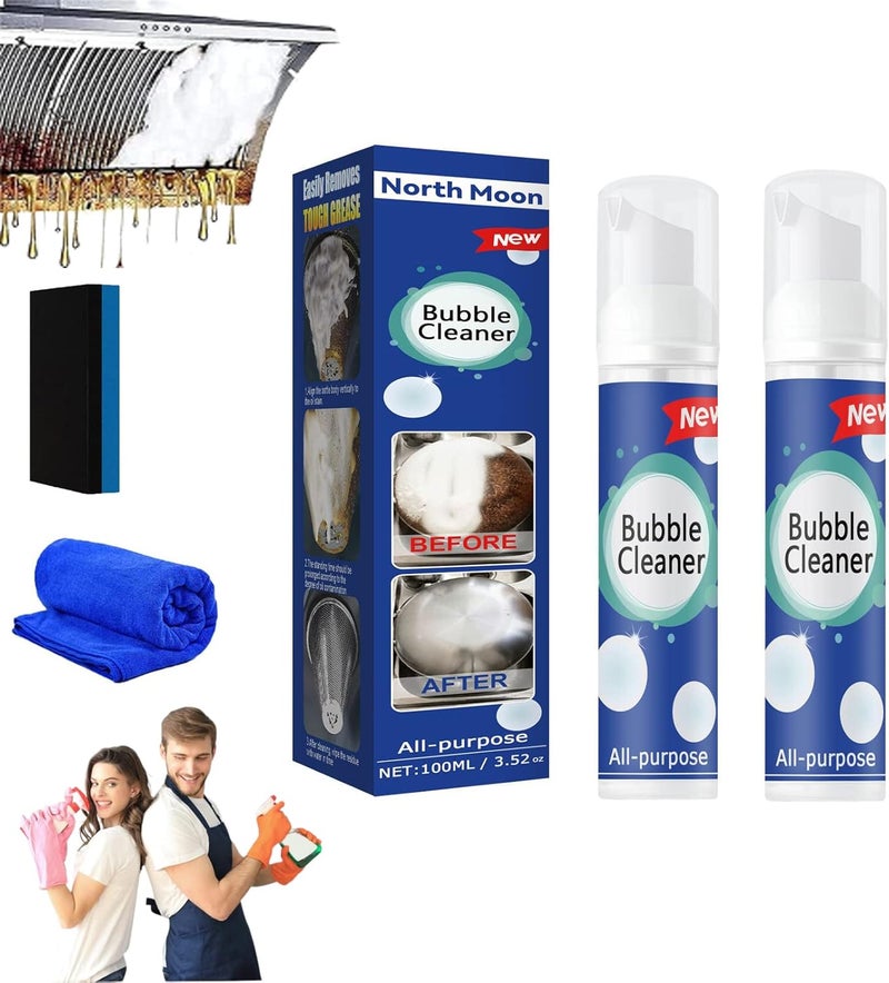 Beedac Bubble Cleaner, Bubble Cleaner Foam, Foaming Heavy Oil Stain Cleaner, Stubborn Grease & Grime Remover Bubble Spray, for Range Hood, Oven, Pots, Grill, Sink (100ml-2pcs) - Image 1