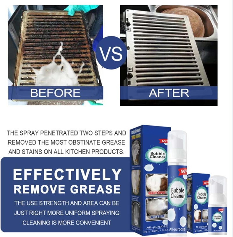 Beedac Bubble Cleaner, Bubble Cleaner Foam, Foaming Heavy Oil Stain Cleaner, Stubborn Grease & Grime Remover Bubble Spray, for Range Hood, Oven, Pots, Grill, Sink (100ml-2pcs) - Image 3