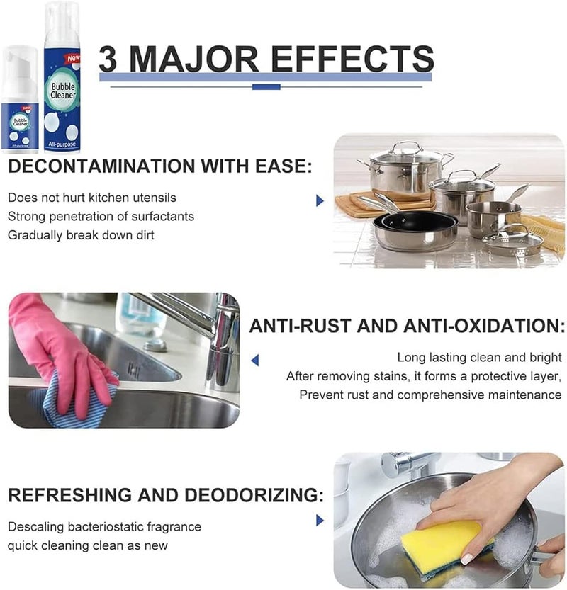 Beedac Bubble Cleaner, Bubble Cleaner Foam, Foaming Heavy Oil Stain Cleaner, Stubborn Grease & Grime Remover Bubble Spray, for Range Hood, Oven, Pots, Grill, Sink (100ml-2pcs) - Image 4