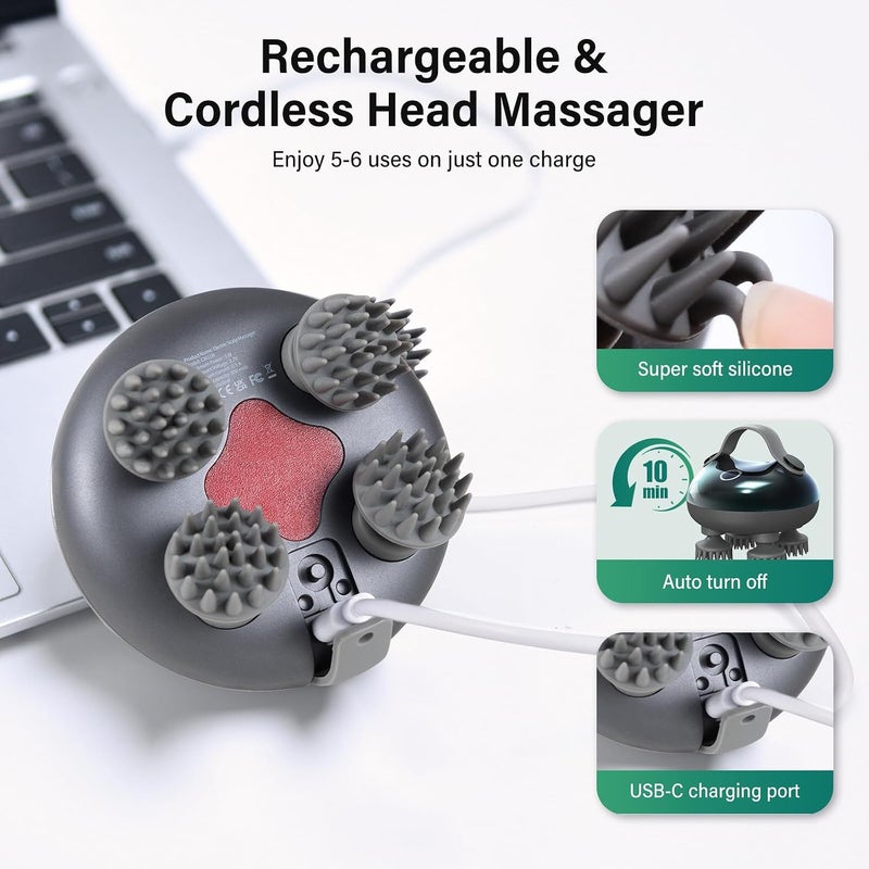 Scalp Massager Electric, Portable Head Massager Scalp Stress Relax | 6-in-1 electric massager, 8 removable claws, waterproof shower use, rechargeable scratcher, gift for Dad Mom - Image 5