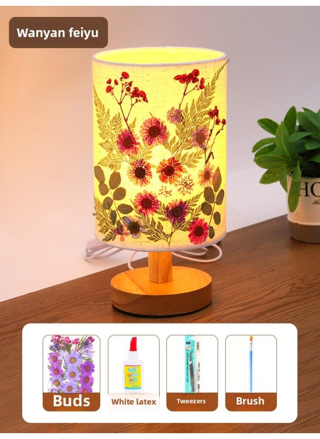 Generic - Dried Flower Table Lamp Diy Material Package Paste Night Light Handmade Group Building Children Embossed Table Lamp Eternal Flower Embossing-Color:Yan Yan Feiyu - Image 1