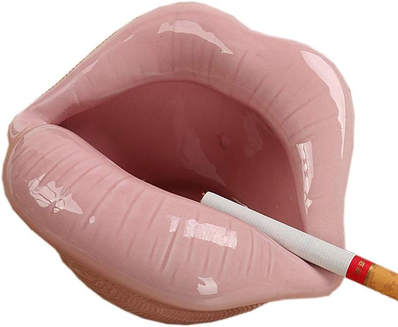 comfrt Ceramic Ashtray,Lip Cigarette Holder Smoking Accessories Lips Home Table Ornament Pink Figurines Ashtray Creative Cigar Ash Tray Unique For Smokers Smoking Home Decor Idea Gift European - Image 1