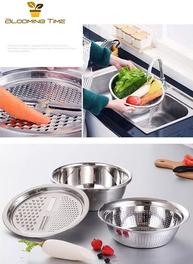 BLOOMING TIME Multifunctional 3-In-1 Stainless Steel Grater Basin Drain Basket Washing Bowl Set  27*10.5*27cm - Image 5