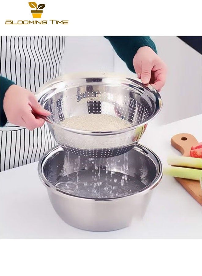 BLOOMING TIME Multifunctional 3-In-1 Stainless Steel Grater Basin Drain Basket Washing Bowl Set  27*10.5*27cm - Image 2