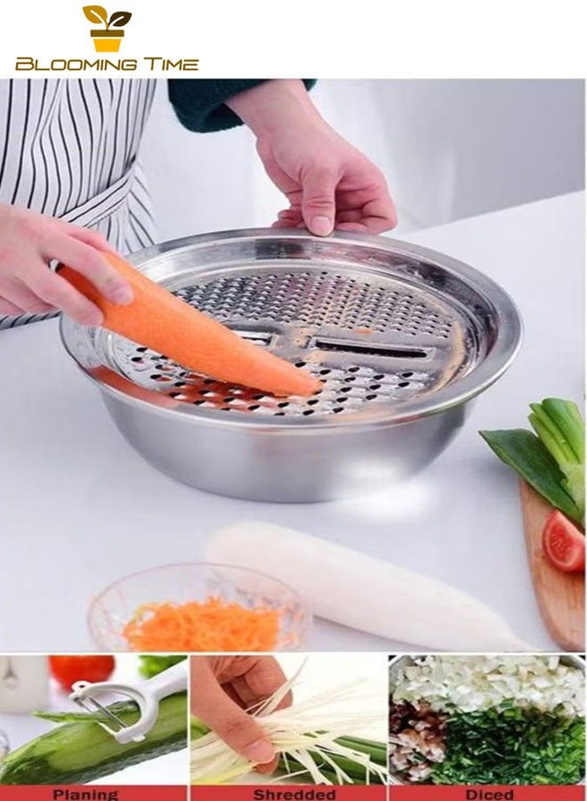 BLOOMING TIME Multifunctional 3-In-1 Stainless Steel Grater Basin Drain Basket Washing Bowl Set  27*10.5*27cm - Image 3
