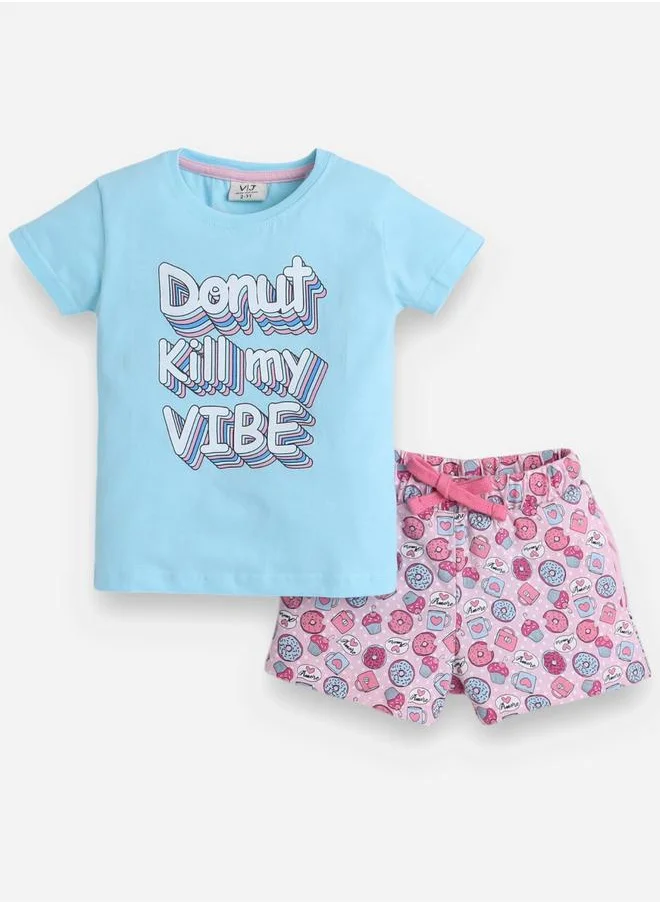 victor and jane Victor and Jane Graphic Print T-Shirt and All-Over Printed Shorts Set