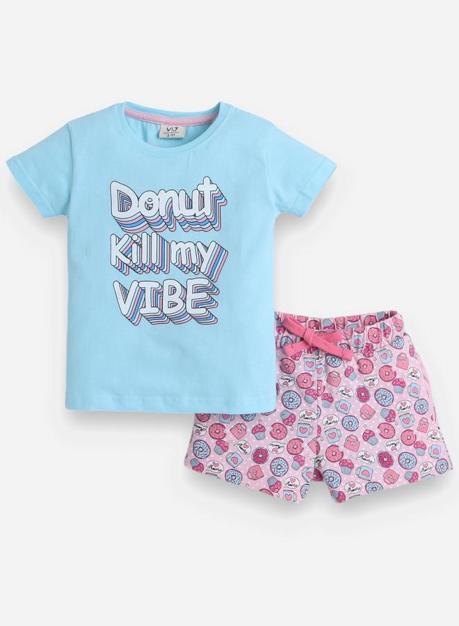 victor and jane Graphic Print T-Shirt and All-Over Printed Shorts Set - Image 1