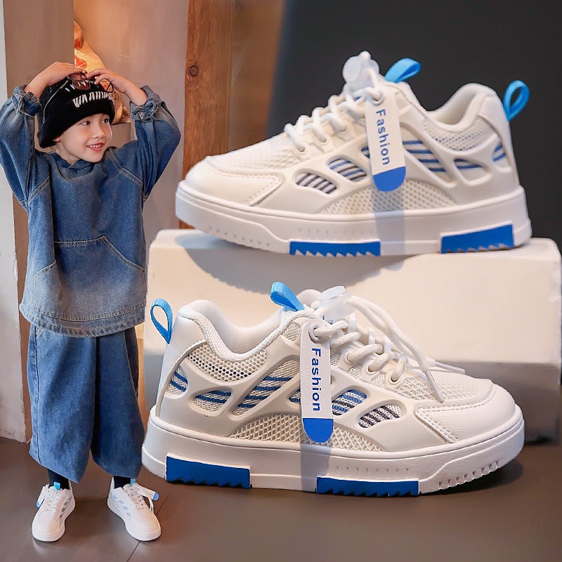 Kids Fashion Sneakers 2024 Spring Autumn Soft Sole White and Blue 