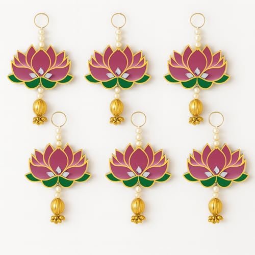 RR Crafts MDF Lotus Decorative Hanging Pack of 6 – Pink Festival Toran for Diwali Decoration, Pooja Room, Mandir Wall Decor, Living Room Home Decor Items, Ganpati Celebration - Image 1