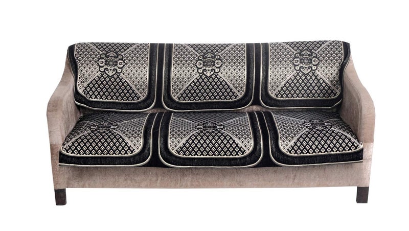 Nendle Chenille Jacquard Weaved Velvet 3 Seater Sofa Cover (Black, Set of 2 Pieces) - Image 1