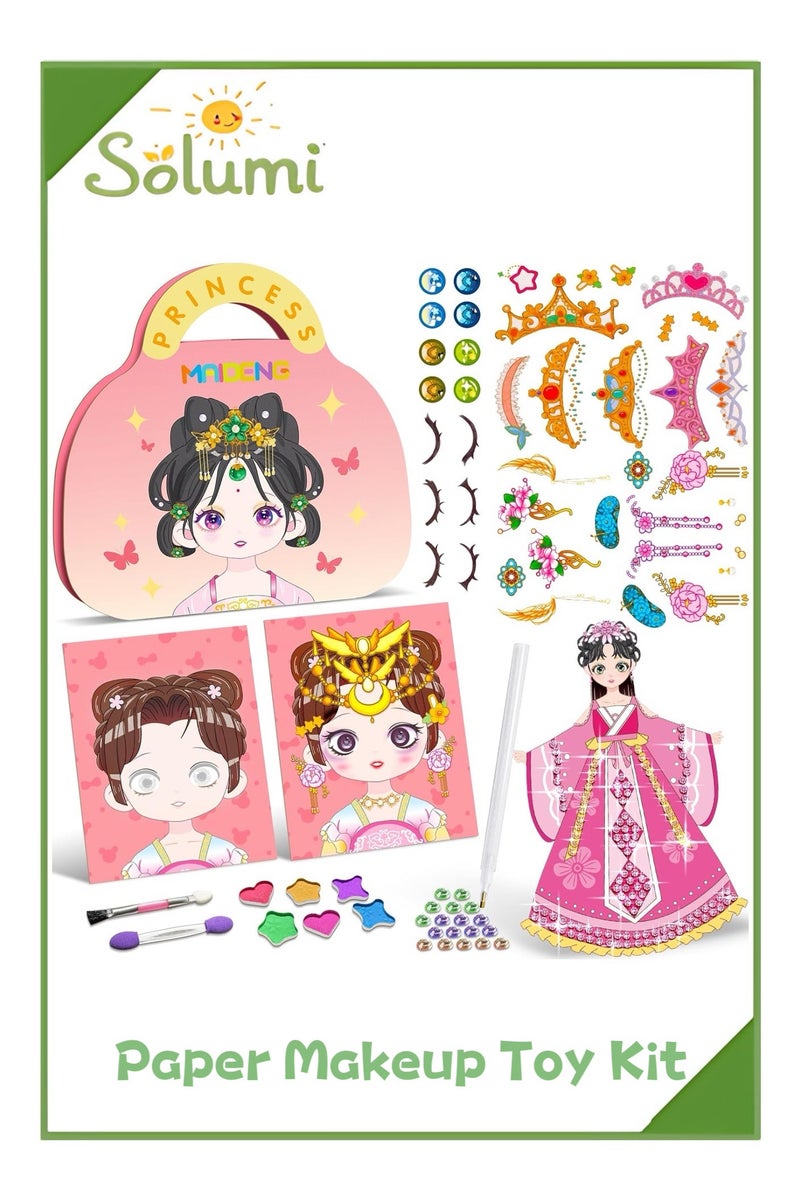 Solumi Paper Makeup DIY Girls Toy Kit, Paper Craft Kits, Art Craft Activity with Diamond Painting and Princess Dress Up Set, Ideal Birthday Party Gift for Girls Ages 4 5 6 7 8 9+ Year Old - Image 1