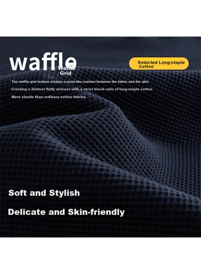 Dancing Wolves Men's Fashion Casual Round Neck Sweater With Waffle Pattern 101 Navy Blue 180 - Image 3