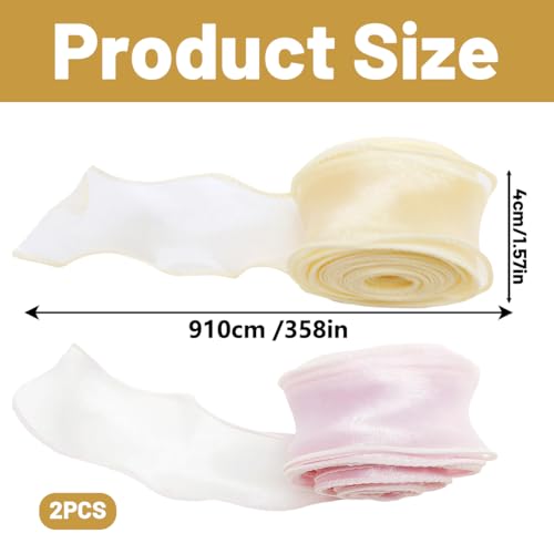 BharatBazaar 2PCS Organza Ribbon, Ribbons for Decoration and Gift Wrapping, Rolls Organza Fabric Material, 4 cm Wide 9.1 m Long, Pink and Yellow Ribbon Roll for Bouquet and Christmas Tree Decoration - Image 2