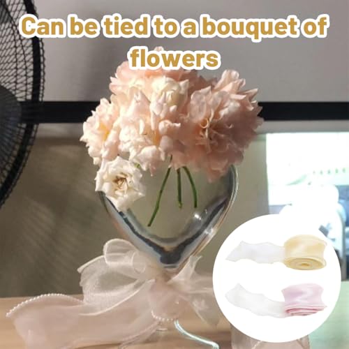BharatBazaar 2PCS Organza Ribbon, Ribbons for Decoration and Gift Wrapping, Rolls Organza Fabric Material, 4 cm Wide 9.1 m Long, Pink and Yellow Ribbon Roll for Bouquet and Christmas Tree Decoration - Image 4