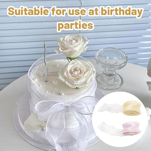 BharatBazaar 2PCS Organza Ribbon, Ribbons for Decoration and Gift Wrapping, Rolls Organza Fabric Material, 4 cm Wide 9.1 m Long, Pink and Yellow Ribbon Roll for Bouquet and Christmas Tree Decoration - Image 3