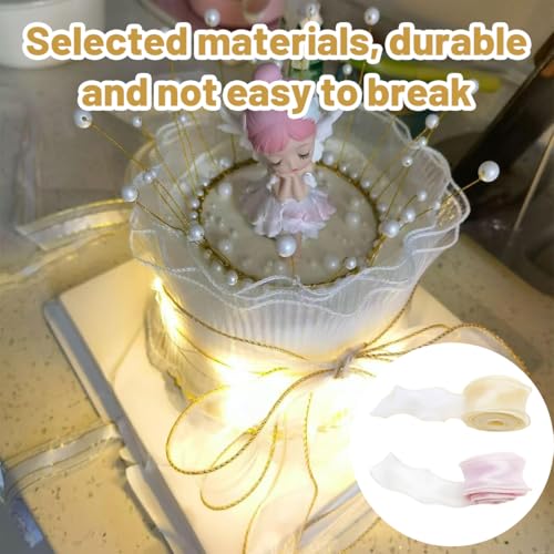 BharatBazaar 2PCS Organza Ribbon, Ribbons for Decoration and Gift Wrapping, Rolls Organza Fabric Material, 4 cm Wide 9.1 m Long, Pink and Yellow Ribbon Roll for Bouquet and Christmas Tree Decoration - Image 5