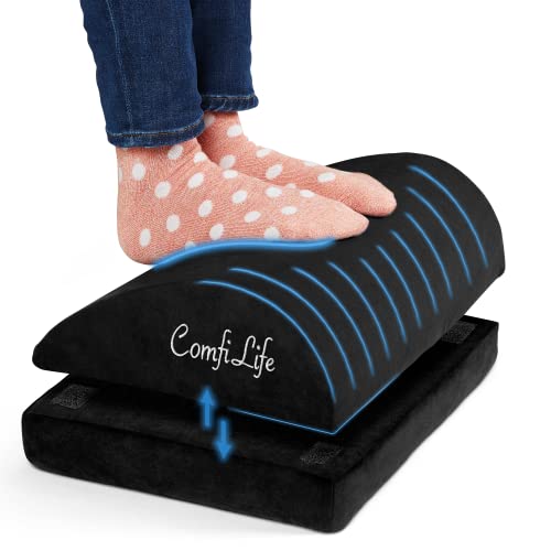 ComfiLife Foot Rest for Under Desk at Work – Adjustable Desk FootRest for Office Chair, Gaming Accessories – Ergonomic Teardrop Design for Back, Hip & Leg Pain Relief – 100% Memory Foam (Black) - Image 1
