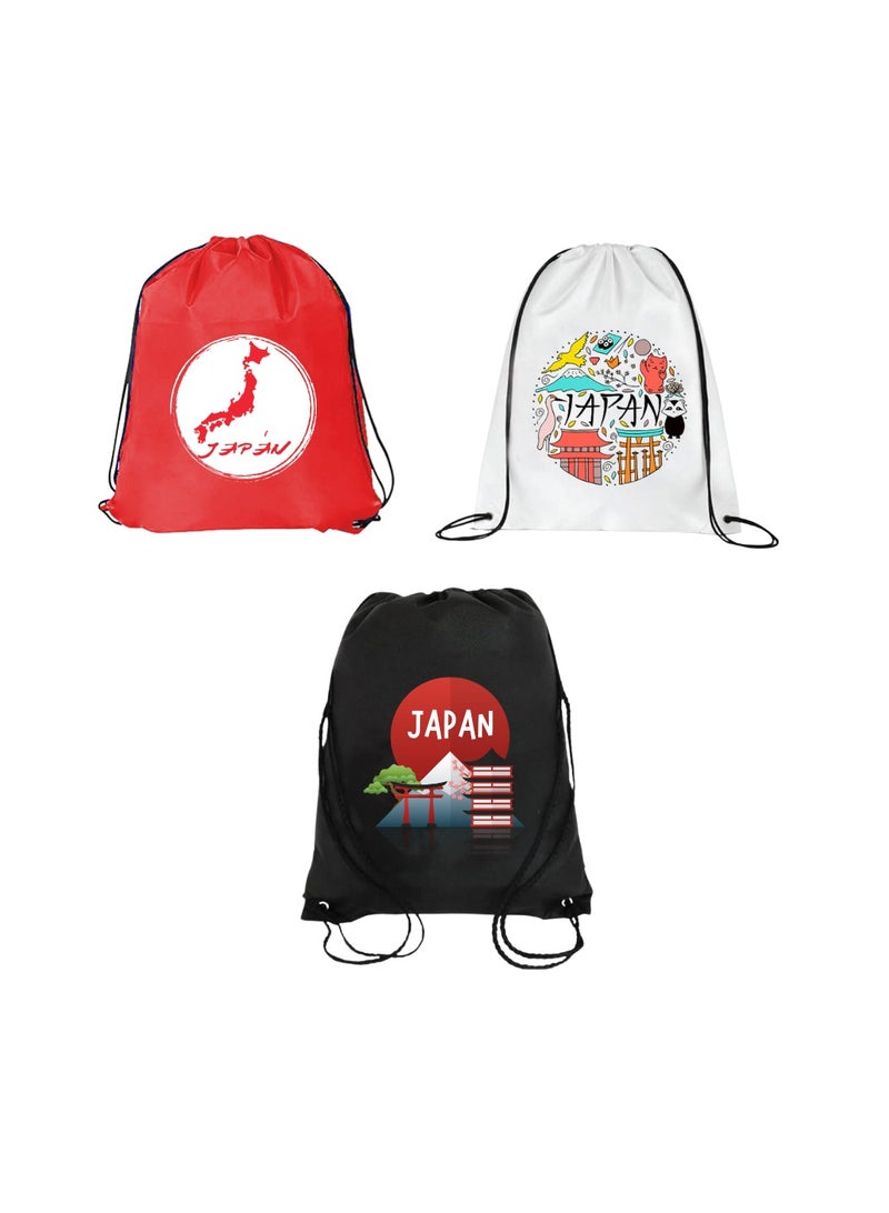 PRINTSHOP4ME Japan Pack Of 3 Drawstring Bags For Men And Women-Durable Sports Backpack For Kids,Great For School And College,Everyday Use,Lightweight With Printed - Image 1