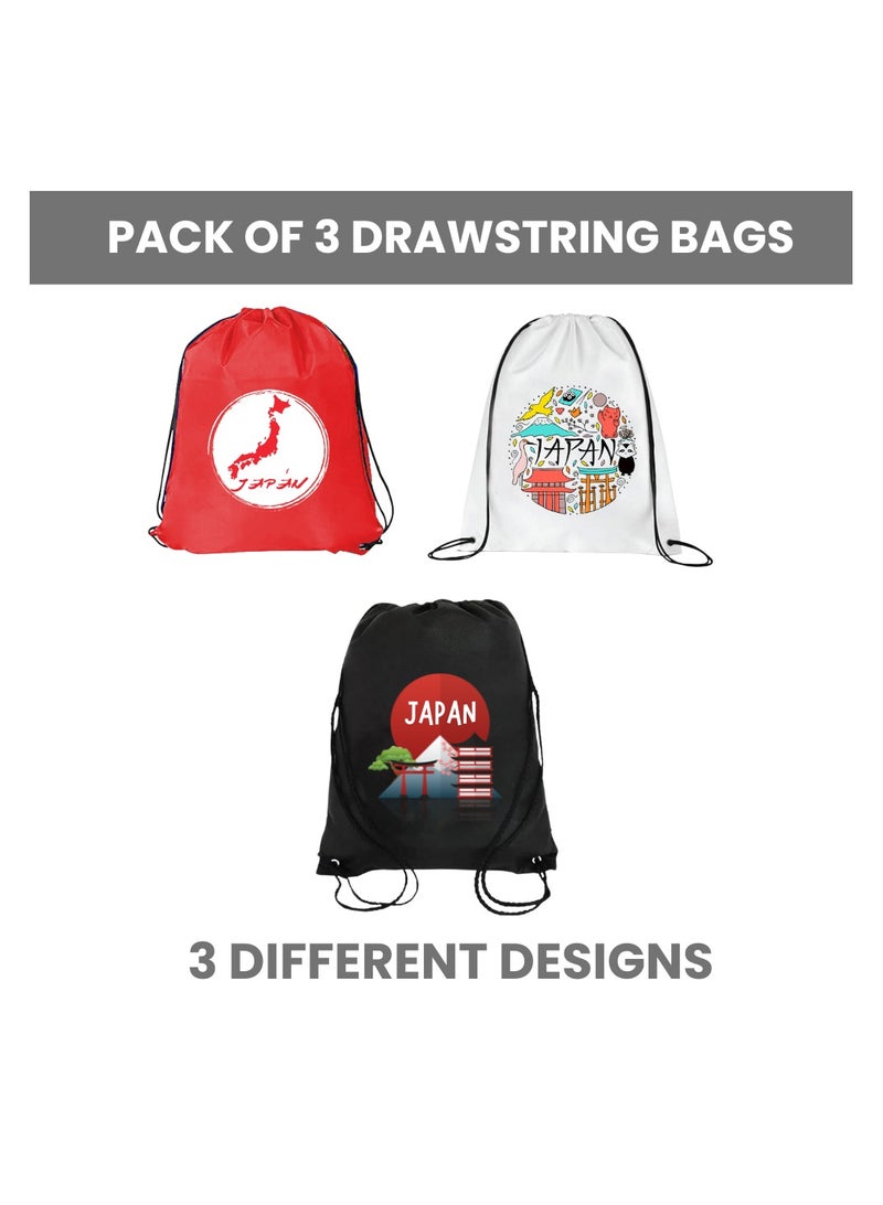 PRINTSHOP4ME Japan Pack Of 3 Drawstring Bags For Men And Women-Durable Sports Backpack For Kids,Great For School And College,Everyday Use,Lightweight With Printed - Image 2