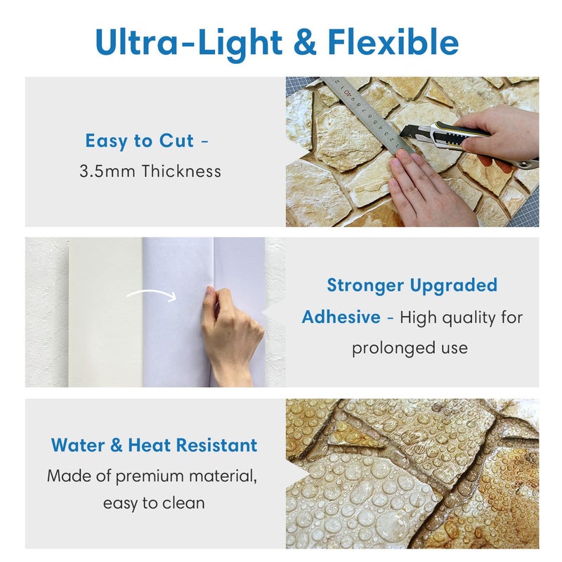 COMSTICKC 3D Faux Stone Wall Panels Peel and Stick, 12 Pcs 22.8" x 11.8", DIY UrltraLight PVC Fake Stone Textured Self Adhesive Wall Panels for Kitchen, Living Room Background, Covers 22.48 sq.ft - Image 4