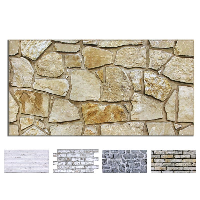 COMSTICKC 3D Faux Stone Wall Panels Peel and Stick, 12 Pcs 22.8" x 11.8", DIY UrltraLight PVC Fake Stone Textured Self Adhesive Wall Panels for Kitchen, Living Room Background, Covers 22.48 sq.ft - Image 1
