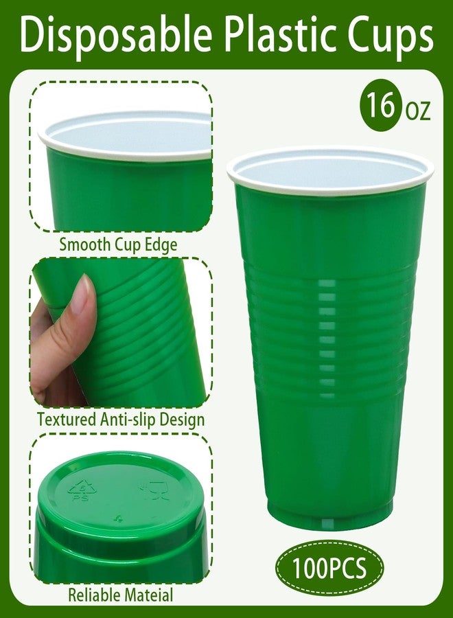 BONSINY 100 Pack Green Plastic Cups, 16 oz Green Disposable Cups, Plastic Party Cups Heavy Duty for Party Wedding Halloween Thansgiving Christmas Picnic - Image 4