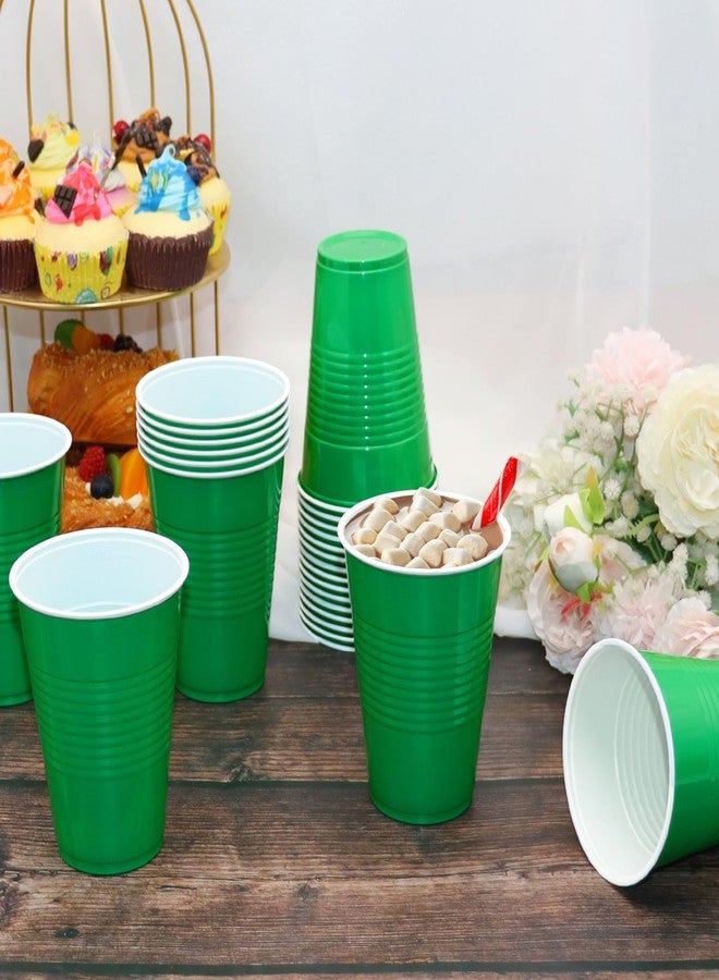 BONSINY 100 Pack Green Plastic Cups, 16 oz Green Disposable Cups, Plastic Party Cups Heavy Duty for Party Wedding Halloween Thansgiving Christmas Picnic - Image 3