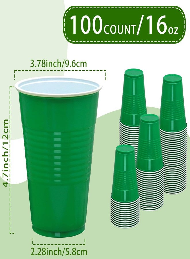 BONSINY 100 Pack Green Plastic Cups, 16 oz Green Disposable Cups, Plastic Party Cups Heavy Duty for Party Wedding Halloween Thansgiving Christmas Picnic - Image 2