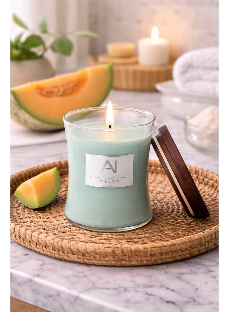 Aroma Naturals Jar Candle Scented Melon - 320G - Made with Shea Butter Wax | Burn Time - 50hrs | Contemporary Collection| Perfect for Gifting, Home Décor, Parties & Room Perfuming | Ideal for Living room and Office Décor - Image 1
