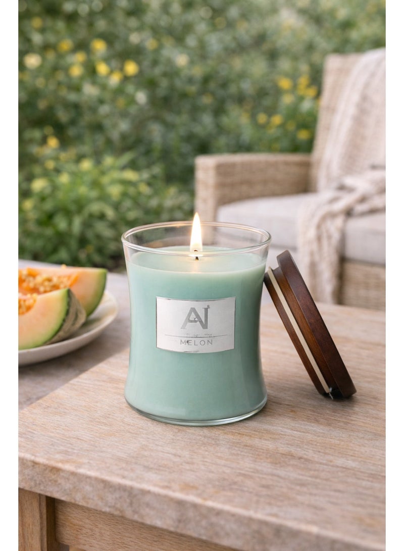 Aroma Naturals Jar Candle Scented Melon - 320G - Made with Shea Butter Wax | Burn Time - 50hrs | Contemporary Collection| Perfect for Gifting, Home Décor, Parties & Room Perfuming | Ideal for Living room and Office Décor - Image 2