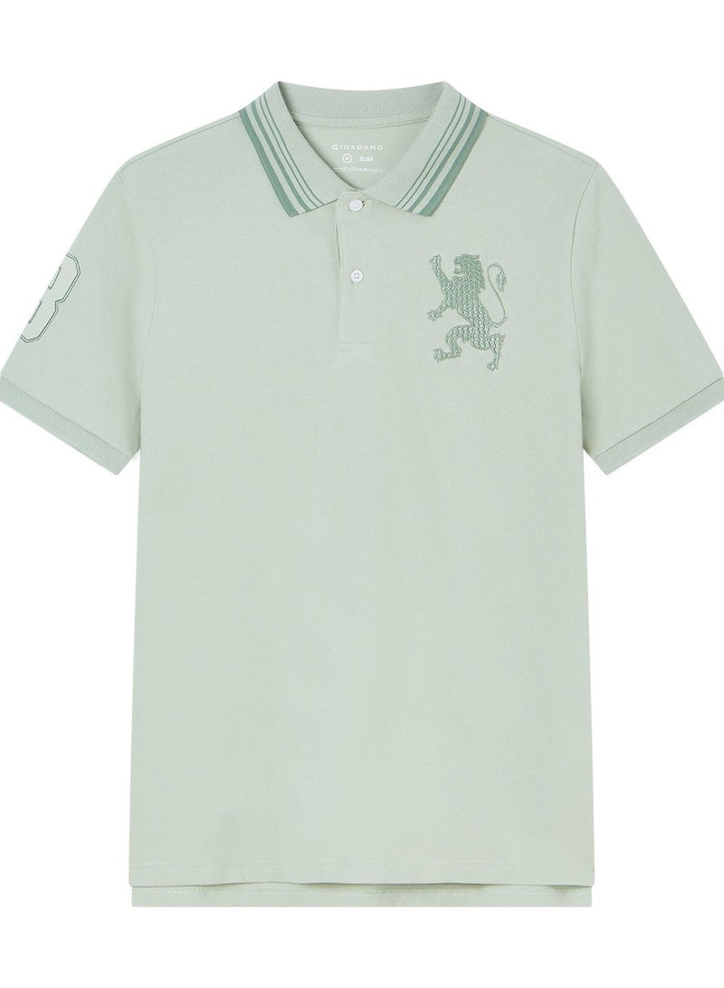 GIORDANO Men’s Cotton Slim Polo with 3D Lion Embroidery - Image 3