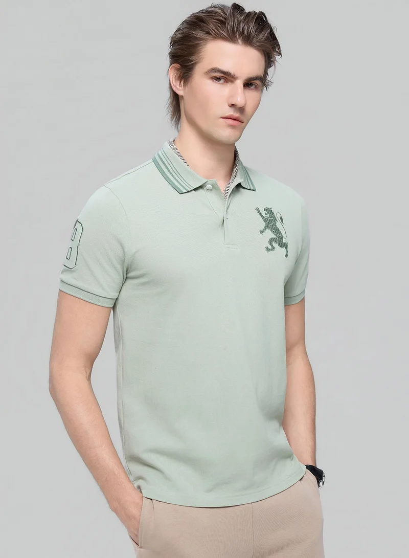 Men’s Cotton Slim Polo with 3D Lion Embroidery