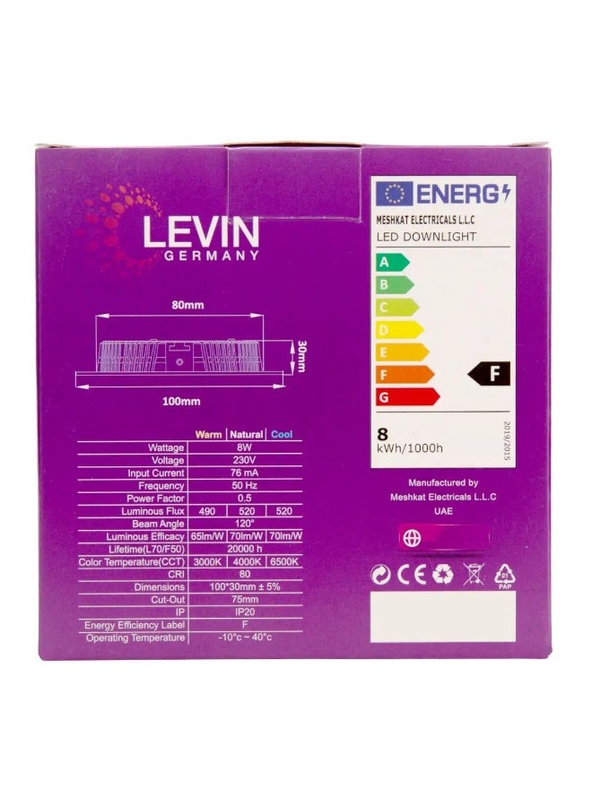 Levin Germany Recessed Downlight Natural White Led 8W - Image 2