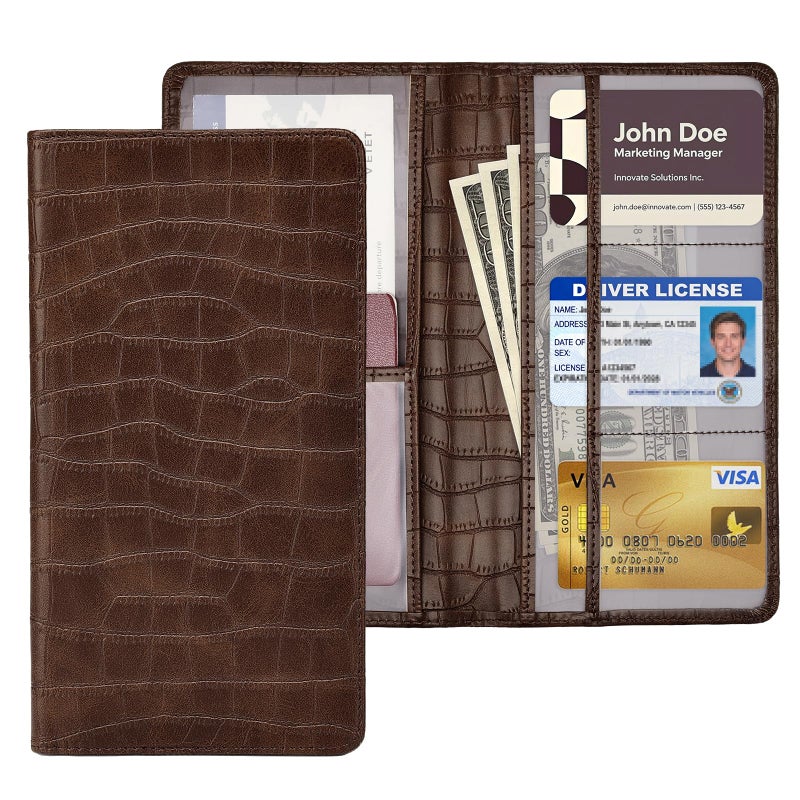Peisicne Car Registration and Insurance Holder Brown Vehicle Glove Box Car Organizer with Magnetic Closure for Documents Cards License Car Organization 1 Pack - Image 3