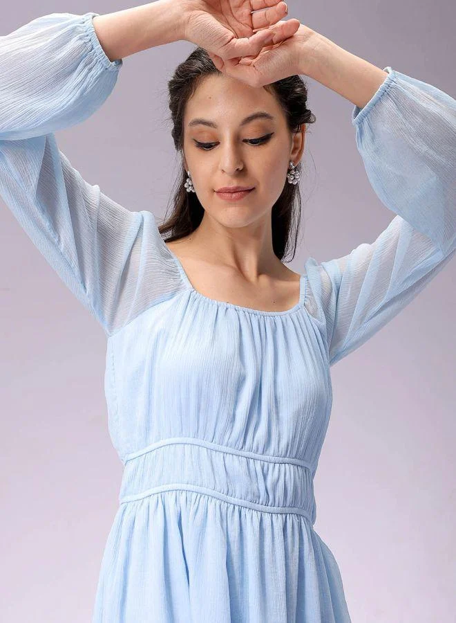 Freehand  Women Fit and Flared Solid Sweetheart Neck Long Sleeve Mini Dress for Women | Best Price UAE