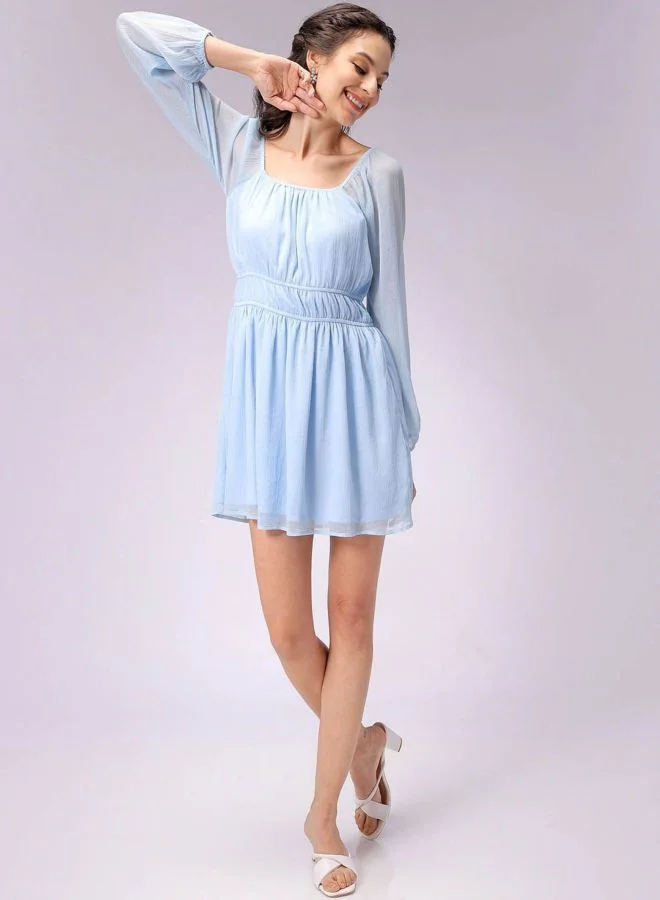 Freehand  Women Fit and Flared Solid Sweetheart Neck Long Sleeve Mini Dress for Women | Best Price UAE