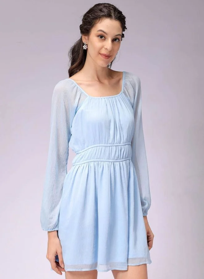 Freehand  Women Fit and Flared Solid Sweetheart Neck Long Sleeve Mini Dress for Women | Best Price UAE