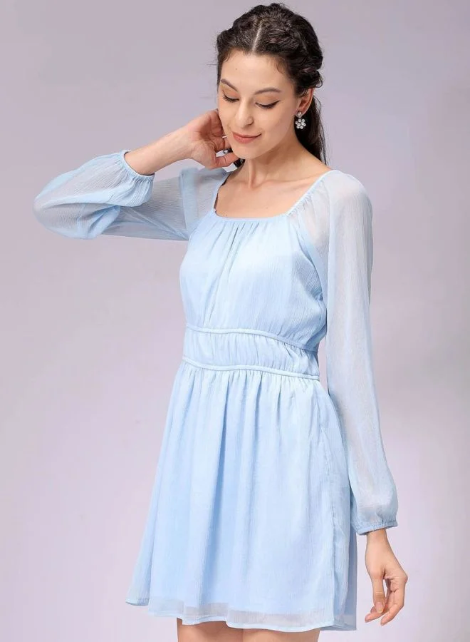 Freehand  Women Fit and Flared Solid Sweetheart Neck Long Sleeve Mini Dress for Women | Best Price UAE