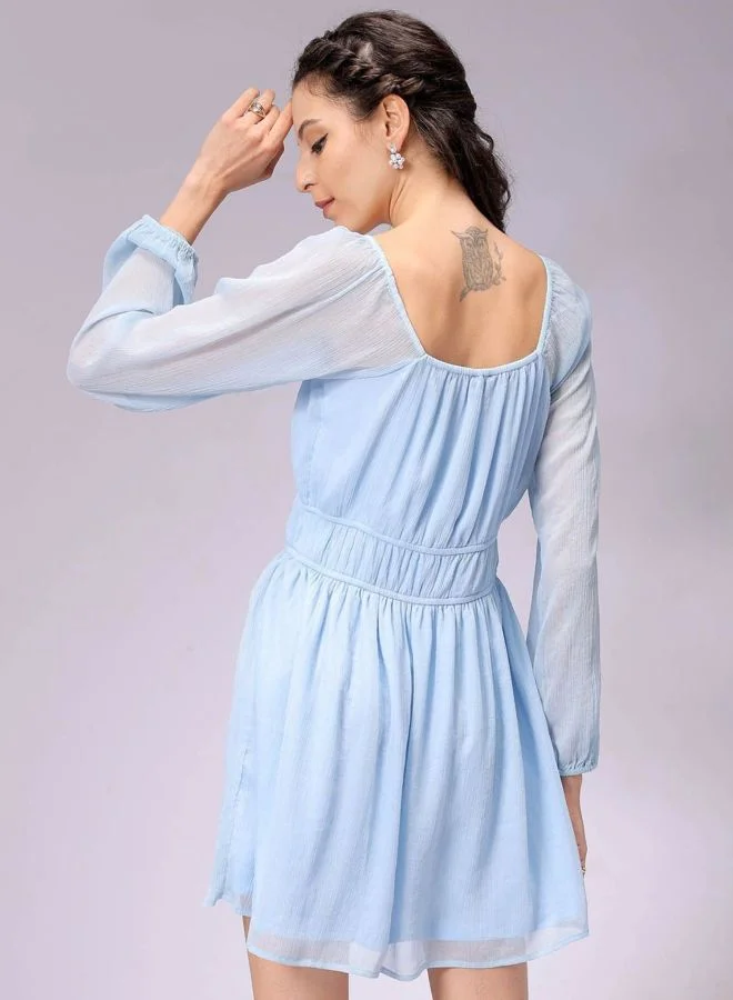 Freehand  Women Fit and Flared Solid Sweetheart Neck Long Sleeve Mini Dress for Women | Best Price UAE