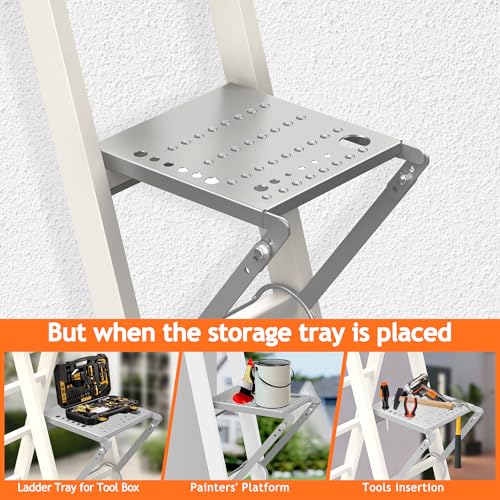 MY RUSTIC Ladder Platform Attachment, Ladder Accessories,Anti-Slip Extension Ladder Step, Heavy Duty Ladder Work Stand Ladder Paint Tray Holder 400 Pound (Silver Gray) - Image 4