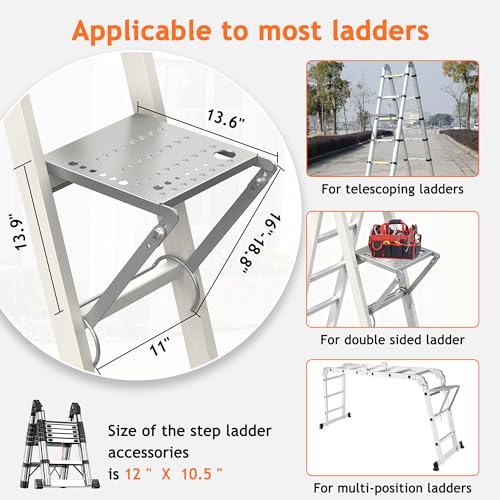 MY RUSTIC Ladder Platform Attachment, Ladder Accessories,Anti-Slip Extension Ladder Step, Heavy Duty Ladder Work Stand Ladder Paint Tray Holder 400 Pound (Silver Gray) - Image 2