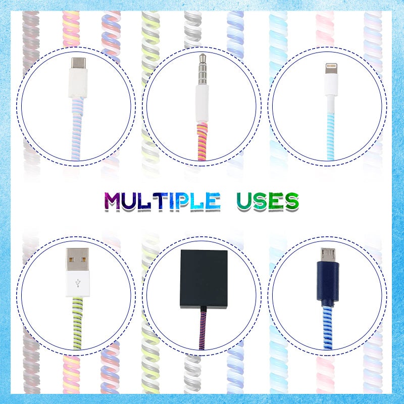 Frienda 10 Pcs Spiral Cord Protector Chargers Protector Pets No Chew Data Cable Protective Sleeve Headphone Charger Saver USB Cable Cover Wire Repair for Phone USB (Classic Colors) - Image 3